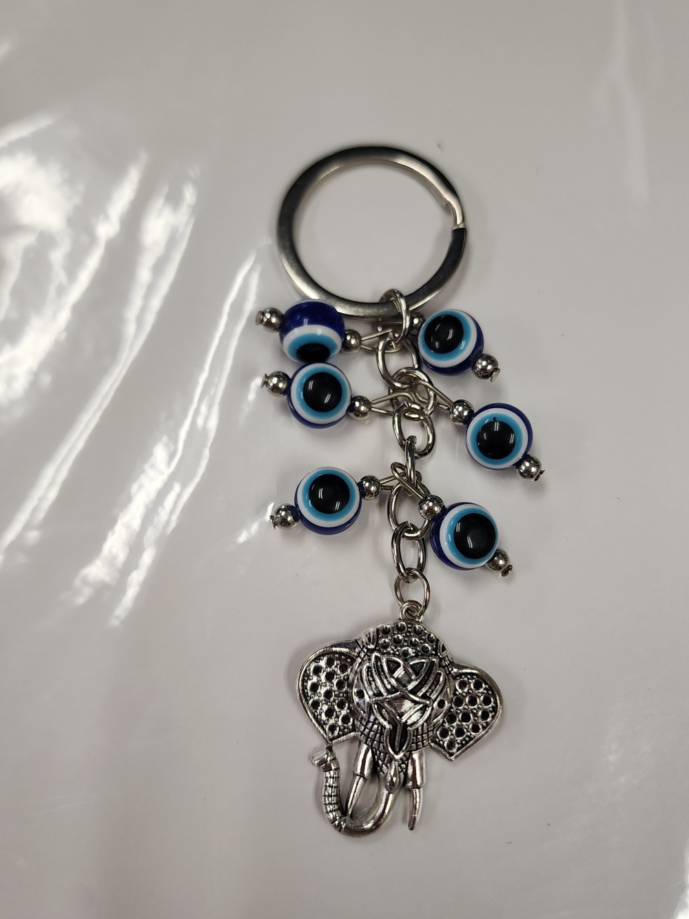 Silver Elephant Evil Eye Keychain Protection Bag Charm Nazar Lucky Amulet NWOT